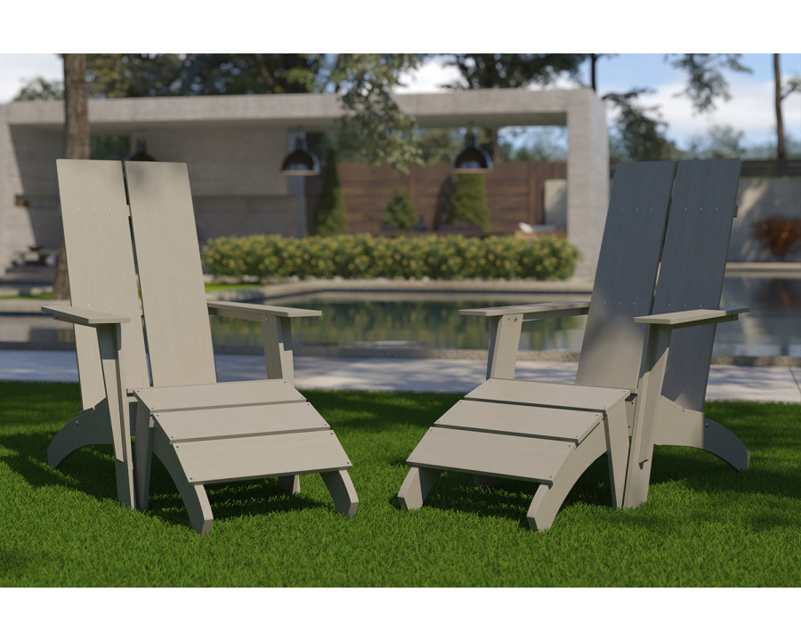 BLNK Sawyer All-Weather Poly Resin Wood Adirondack Chairs with Foot Rests Set of 2 - Gray