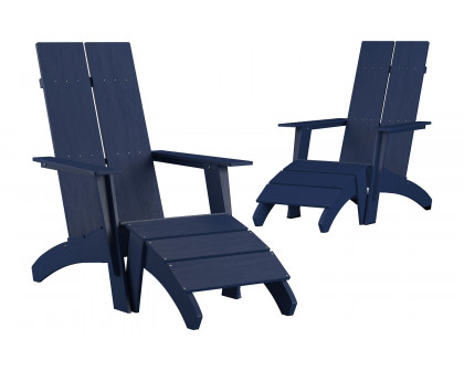 BLNK Sawyer All-Weather Poly Resin Wood Adirondack Chairs with Foot Rests Set of 2 - Navy