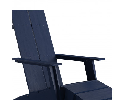 BLNK Sawyer All-Weather Poly Resin Wood Adirondack Chairs with Foot Rests Set of 2 - Navy