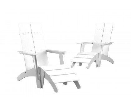 BLNK Sawyer All-Weather Poly Resin Wood Adirondack Chairs with Foot Rests Set of 2 - White