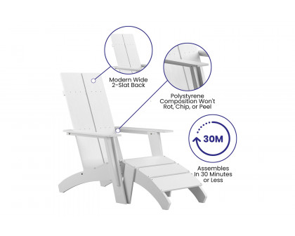 BLNK Sawyer All-Weather Poly Resin Wood Adirondack Chairs with Foot Rests Set of 2 - White