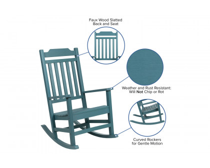 BLNK Winston All-Weather Faux Wood Rocking Chair Set of 2 - Teal