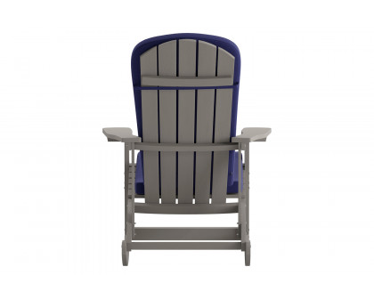 BLNK Savannah Poly Resin Wood All-Weather Adirondack Rocking Chairs with Blue Cushions for Deck, Porch, and Patio Set of 2 - Gray