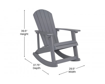 BLNK Savannah Poly Resin Wood All-Weather Adirondack Rocking Chairs with Blue Cushions for Deck, Porch, and Patio Set of 2 - Gray