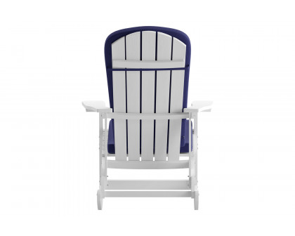 BLNK Savannah Poly Resin Wood All-Weather Adirondack Rocking Chairs with Blue Cushions for Deck, Porch, and Patio Set of 2 - White