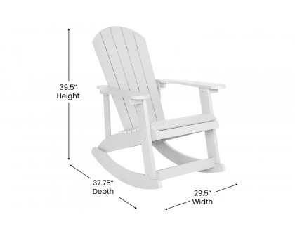 BLNK Savannah Poly Resin Wood All-Weather Adirondack Rocking Chairs with Blue Cushions for Deck, Porch, and Patio Set of 2 - White