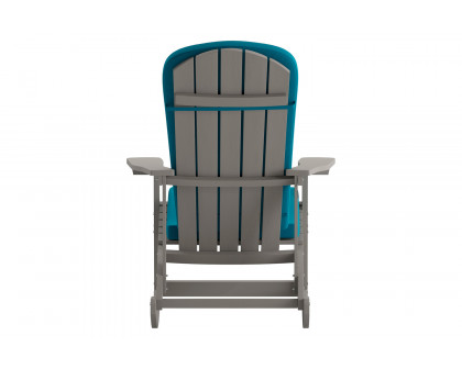 BLNK Savannah Poly Resin Wood All-Weather Adirondack Rocking Chairs with Teal Cushions for Deck, Porch, and Patio Set of 2 - Gray