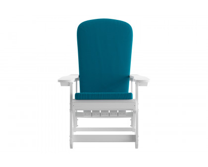 BLNK™ Savannah Poly Resin Wood All-Weather Adirondack Rocking Chairs with Teal Cushions for Deck, Porch, and Patio Set of 2 - White