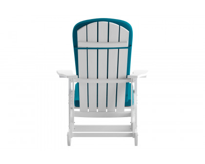 BLNK™ Savannah Poly Resin Wood All-Weather Adirondack Rocking Chairs with Teal Cushions for Deck, Porch, and Patio Set of 2 - White