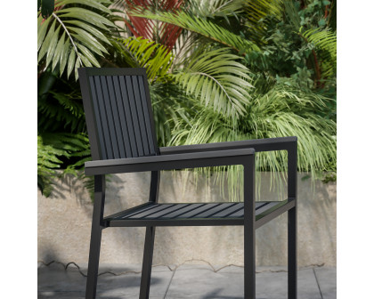 BLNK - Harris Commercial Indoor-Outdoor Stacking Club Chairs with Black Poly Resin Slatted Backs and Seats Set of 2