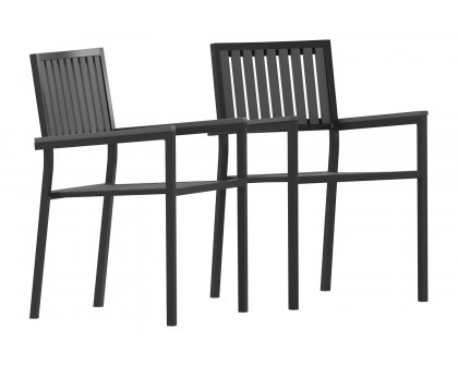 BLNK - Harris Commercial Indoor-Outdoor Stacking Club Chairs with Black Poly Resin Slatted Backs and Seats Set of 2