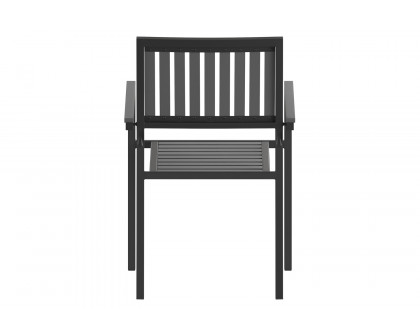 BLNK - Harris Commercial Indoor-Outdoor Stacking Club Chairs with Black Poly Resin Slatted Backs and Seats Set of 2