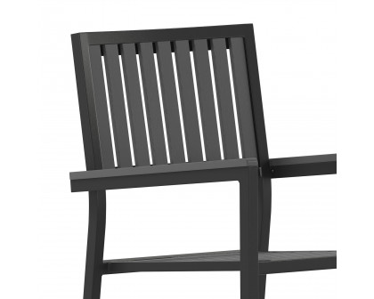 BLNK - Harris Commercial Indoor-Outdoor Stacking Club Chairs with Black Poly Resin Slatted Backs and Seats Set of 2