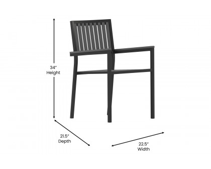 BLNK - Harris Commercial Indoor-Outdoor Stacking Club Chairs with Black Poly Resin Slatted Backs and Seats Set of 2