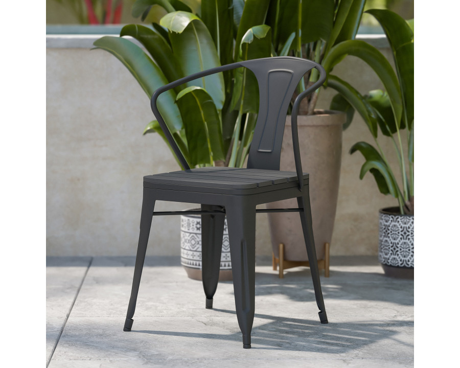 BLNK - Helvey Commercial Indoor-Outdoor Stacking Arm Chair with Vertical Slat Back and Poly Resin Slatted Seat