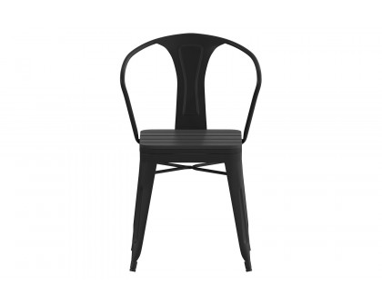 BLNK - Helvey Commercial Indoor-Outdoor Stacking Arm Chair with Vertical Slat Back and Poly Resin Slatted Seat