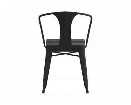 BLNK - Helvey Commercial Indoor-Outdoor Stacking Arm Chair with Vertical Slat Back and Poly Resin Slatted Seat