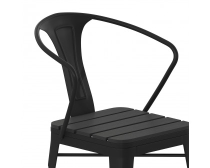 BLNK - Helvey Commercial Indoor-Outdoor Stacking Arm Chair with Vertical Slat Back and Poly Resin Slatted Seat