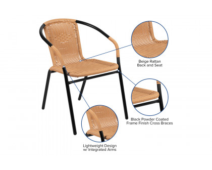 BLNK Lila Indoor-Outdoor Rattan Restaurant Stack Chair 2 Pack - Beige