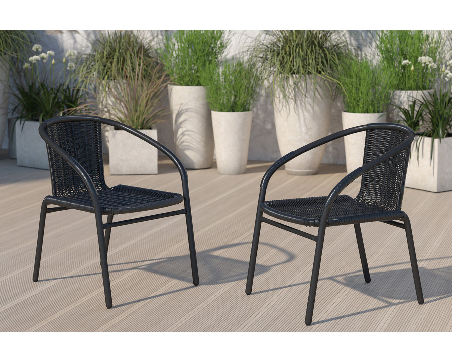 BLNK Lila Indoor-Outdoor Rattan Restaurant Stack Chair 2 Pack - Black