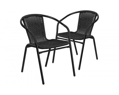 BLNK Lila Indoor-Outdoor Rattan Restaurant Stack Chair 2 Pack - Black