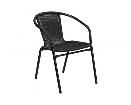 BLNK Lila Indoor-Outdoor Rattan Restaurant Stack Chair 2 Pack - Black