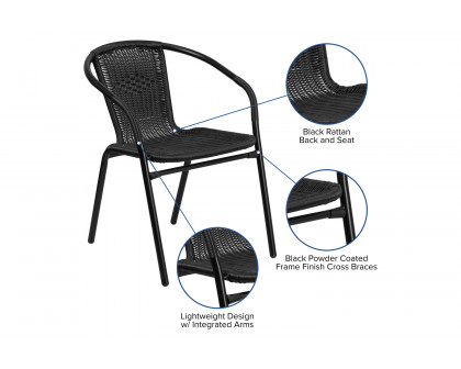 BLNK Lila Indoor-Outdoor Rattan Restaurant Stack Chair 2 Pack - Black