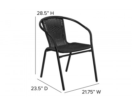 BLNK Lila Indoor-Outdoor Rattan Restaurant Stack Chair 2 Pack - Black