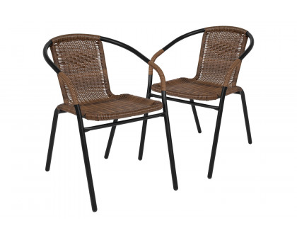 BLNK Lila Indoor-Outdoor Rattan Restaurant Stack Chair 2 Pack - Medium Brown