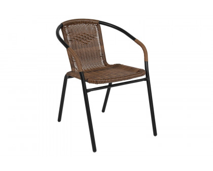 BLNK Lila Indoor-Outdoor Rattan Restaurant Stack Chair 2 Pack - Medium Brown