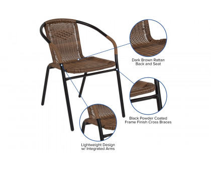 BLNK Lila Indoor-Outdoor Rattan Restaurant Stack Chair 2 Pack - Medium Brown