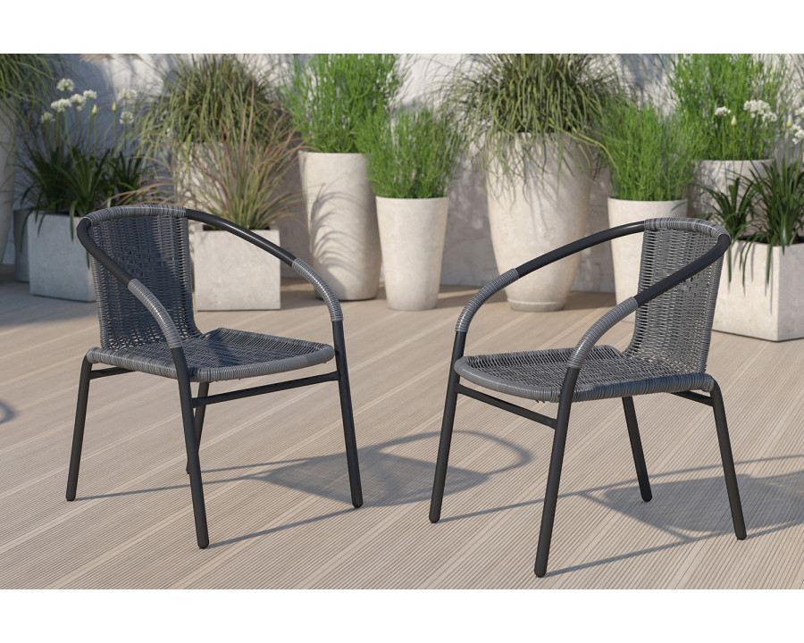 BLNK Lila Indoor-Outdoor Rattan Restaurant Stack Chair 2 Pack - Gray