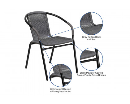 BLNK Lila Indoor-Outdoor Rattan Restaurant Stack Chair 2 Pack - Gray