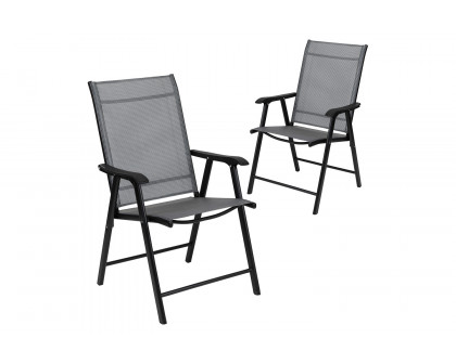 BLNK - Paladin Gray Outdoor Folding Patio Sling Chair with Black Frame (2 Pack)