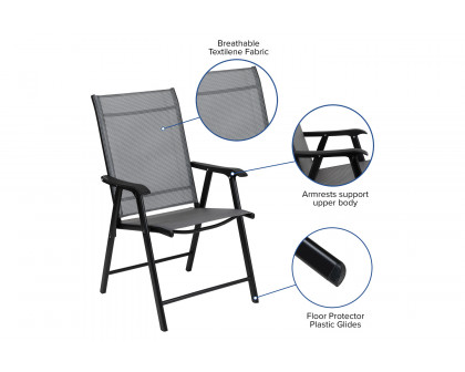 BLNK - Paladin Gray Outdoor Folding Patio Sling Chair with Black Frame (2 Pack)