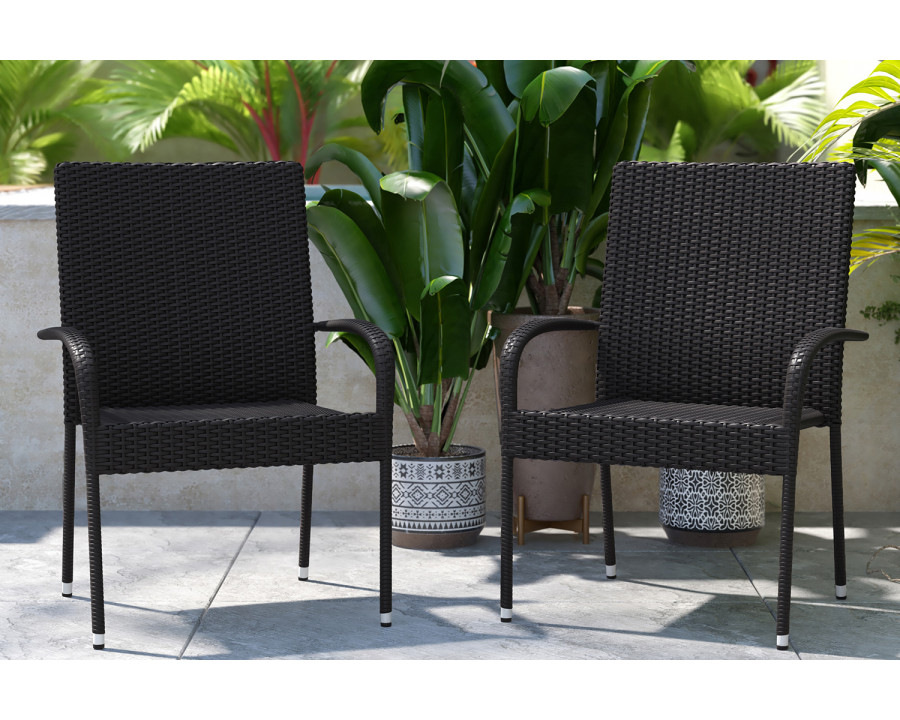 BLNK Maxim Stackable Indoor-Outdoor Wicker Dining Chairs with Arms Set of 2 - Black