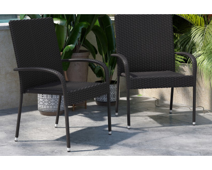 BLNK Maxim Stackable Indoor-Outdoor Wicker Dining Chairs with Arms Set of 2 - Black