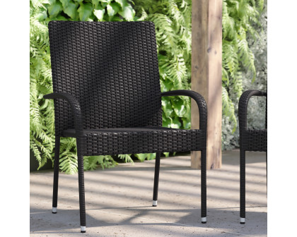 BLNK Maxim Stackable Indoor-Outdoor Wicker Dining Chairs with Arms Set of 2 - Black