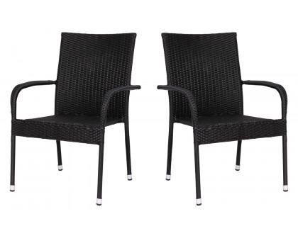 BLNK Maxim Stackable Indoor-Outdoor Wicker Dining Chairs with Arms Set of 2 - Black