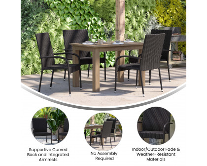 BLNK Maxim Stackable Indoor-Outdoor Wicker Dining Chairs with Arms Set of 2 - Black