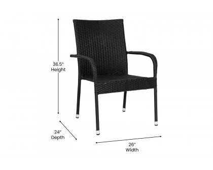 BLNK Maxim Stackable Indoor-Outdoor Wicker Dining Chairs with Arms Set of 2 - Black