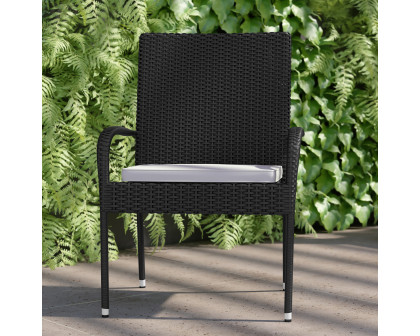 BLNK Maxim Stackable Indoor-Outdoor Wicker Dining Chairs with Cream Seat Cushions Set of 2 - Black