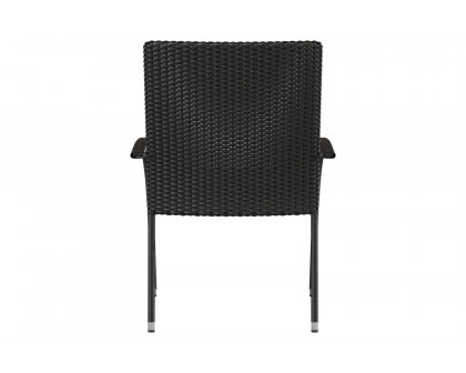 BLNK Maxim Stackable Indoor-Outdoor Wicker Dining Chairs with Cream Seat Cushions Set of 2 - Black