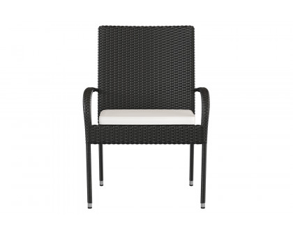 BLNK Maxim Stackable Indoor-Outdoor Wicker Dining Chairs with Cream Seat Cushions Set of 2 - Black