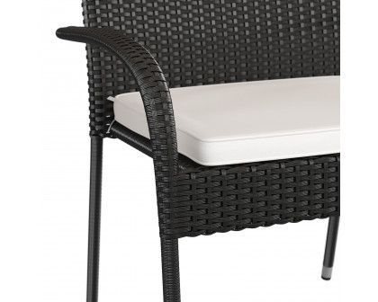 BLNK Maxim Stackable Indoor-Outdoor Wicker Dining Chairs with Cream Seat Cushions Set of 2 - Black