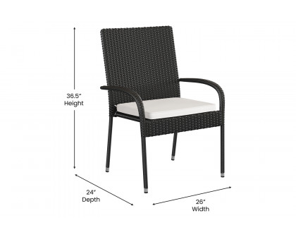 BLNK Maxim Stackable Indoor-Outdoor Wicker Dining Chairs with Cream Seat Cushions Set of 2 - Black