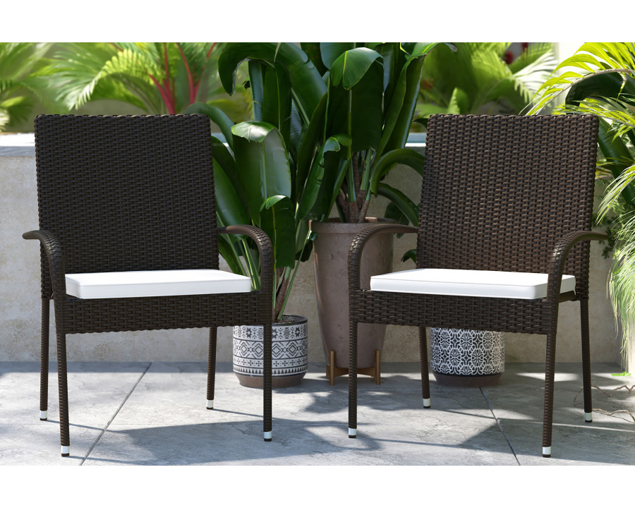 BLNK Maxim Stackable Indoor-Outdoor Wicker Dining Chairs with Cream Seat Cushions Set of 2