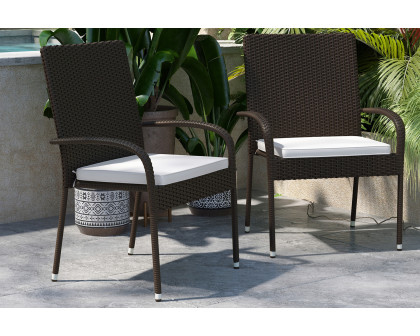 BLNK Maxim Stackable Indoor-Outdoor Wicker Dining Chairs with Cream Seat Cushions Set of 2