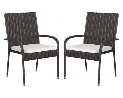 BLNK Maxim Stackable Indoor-Outdoor Wicker Dining Chairs with Cream Seat Cushions Set of 2 - Espresso