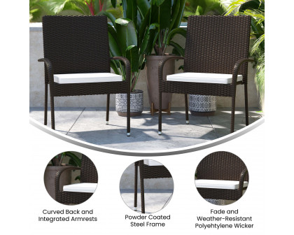 BLNK Maxim Stackable Indoor-Outdoor Wicker Dining Chairs with Cream Seat Cushions Set of 2 - Espresso